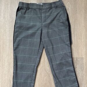 Women's Tuxedo Pants Size Medium Gray Plaid Cuffed Elastic Waist By AF Studio